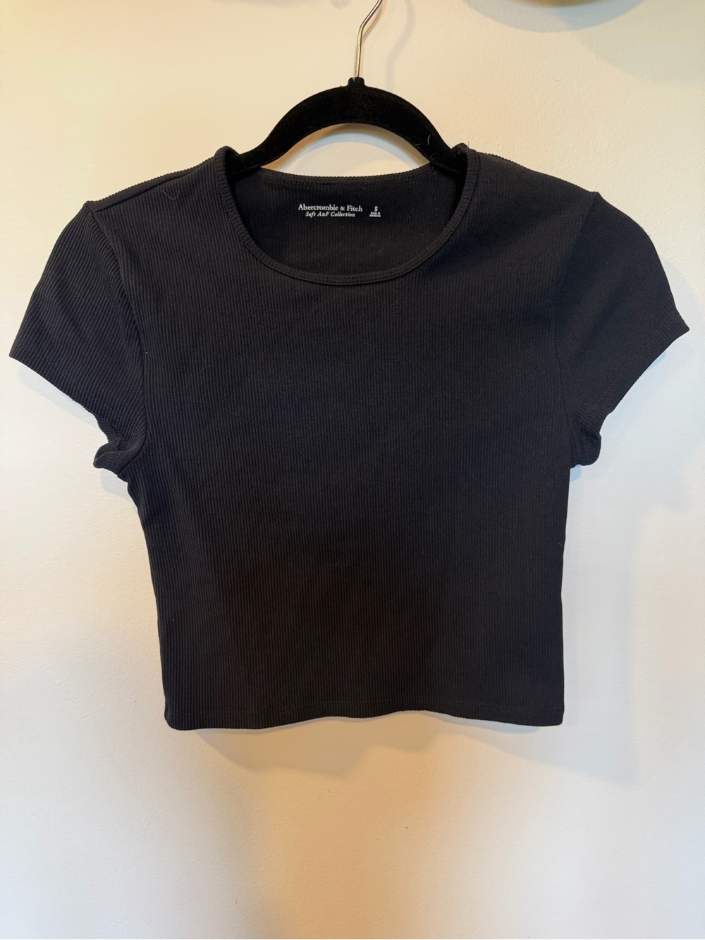 Brand New Abercrombie & Fitch Black Ribbed Short Sleeve Crop Top